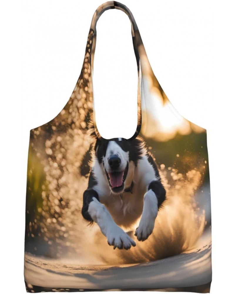 A Running Dog Extra Large Capacity Shoulder Canvas Bag For Shopping Travel Daily Use $12.68 Totes