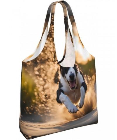 A Running Dog Extra Large Capacity Shoulder Canvas Bag For Shopping Travel Daily Use $12.68 Totes