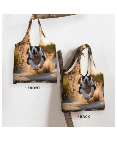 A Running Dog Extra Large Capacity Shoulder Canvas Bag For Shopping Travel Daily Use $12.68 Totes