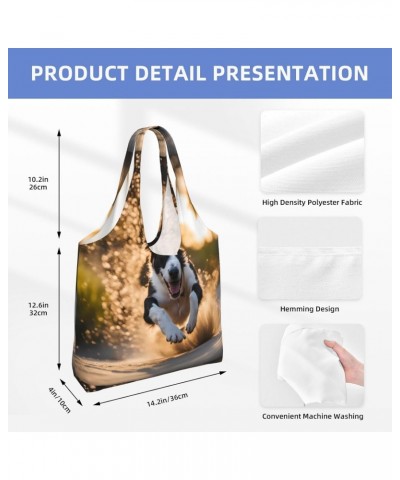 A Running Dog Extra Large Capacity Shoulder Canvas Bag For Shopping Travel Daily Use $12.68 Totes