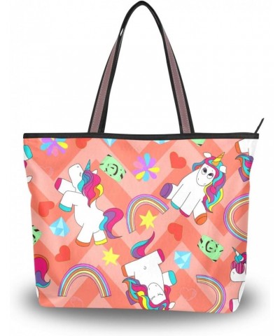 Women Top Handle Tote Bag Ute Colorful Unicorns Shoulder Bag Handbag for Women $14.84 Shoulder Bags