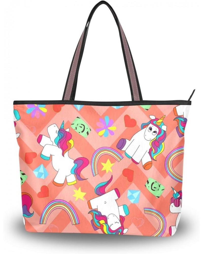 Women Top Handle Tote Bag Ute Colorful Unicorns Shoulder Bag Handbag for Women $14.84 Shoulder Bags