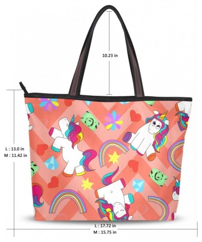 Women Top Handle Tote Bag Ute Colorful Unicorns Shoulder Bag Handbag for Women $14.84 Shoulder Bags