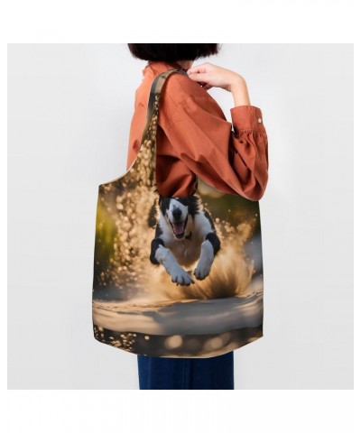 A Running Dog Extra Large Capacity Shoulder Canvas Bag For Shopping Travel Daily Use $12.68 Totes