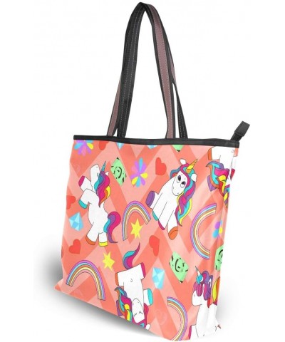 Women Top Handle Tote Bag Ute Colorful Unicorns Shoulder Bag Handbag for Women $14.84 Shoulder Bags