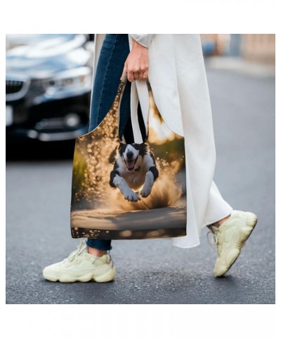 A Running Dog Extra Large Capacity Shoulder Canvas Bag For Shopping Travel Daily Use $12.68 Totes