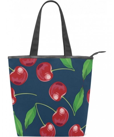 Cherries Tote Handbag for Women Tote Bag, Canvas + leather Shoulder Bag, Hobo bag, Satchel Purse(227br4a) $12.99 Totes