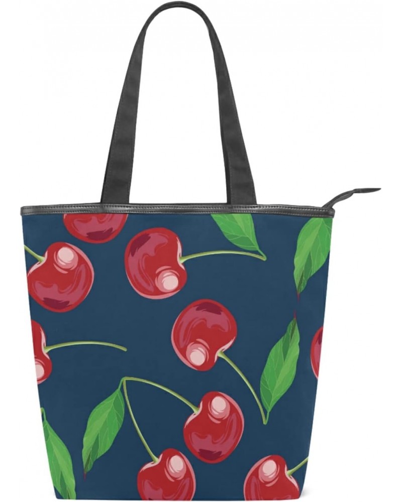 Cherries Tote Handbag for Women Tote Bag, Canvas + leather Shoulder Bag, Hobo bag, Satchel Purse(227br4a) $12.99 Totes