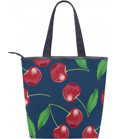 Cherries Tote Handbag for Women Tote Bag, Canvas + leather Shoulder Bag, Hobo bag, Satchel Purse(227br4a) $12.99 Totes