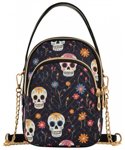 Gothic Cartoon Skull Head Women's Crossbody Handbags with Zipper, Casual Leather Cell Phone Purse Crossbody Bags for Ladies $...