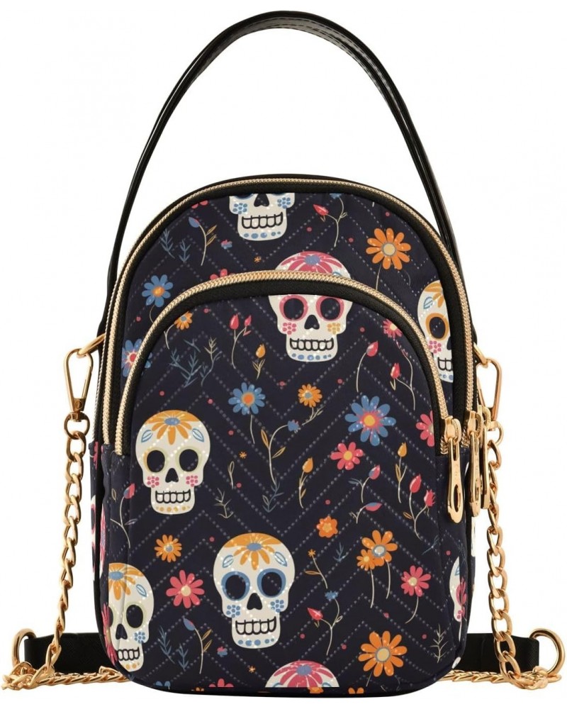 Gothic Cartoon Skull Head Women's Crossbody Handbags with Zipper, Casual Leather Cell Phone Purse Crossbody Bags for Ladies $...