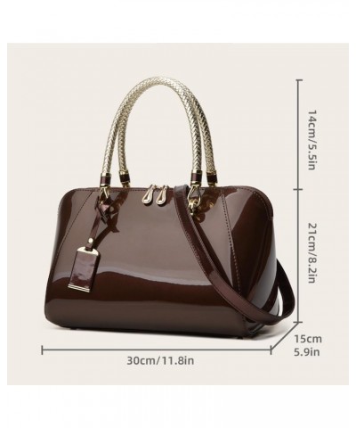 Women Top Handle Handbag Satchel Purse Patent PU Leather Bright Surface Crossbody Shoulder Bags Light Green Coffee $33.75 Totes