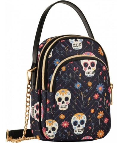 Gothic Cartoon Skull Head Women's Crossbody Handbags with Zipper, Casual Leather Cell Phone Purse Crossbody Bags for Ladies $...