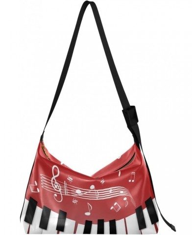 Large Crossbody Bag Music Note Piano Keys Red PU Leather Shoulder Bag for Women Girls $18.80 Crossbody Bags