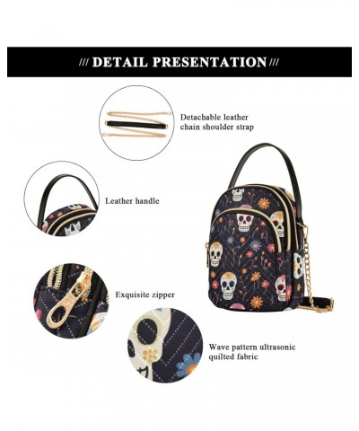 Gothic Cartoon Skull Head Women's Crossbody Handbags with Zipper, Casual Leather Cell Phone Purse Crossbody Bags for Ladies $...