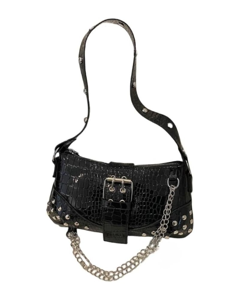 Women Fashion Shoulder Bag Gothic Ladies Bag Cool Style Trendy Rock Girls Handbag Y2K Chain for Travel Vacation Daily Black $...