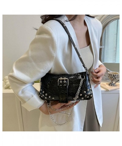 Women Fashion Shoulder Bag Gothic Ladies Bag Cool Style Trendy Rock Girls Handbag Y2K Chain for Travel Vacation Daily Black $...