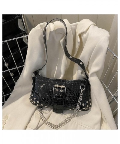 Women Fashion Shoulder Bag Gothic Ladies Bag Cool Style Trendy Rock Girls Handbag Y2K Chain for Travel Vacation Daily Black $...