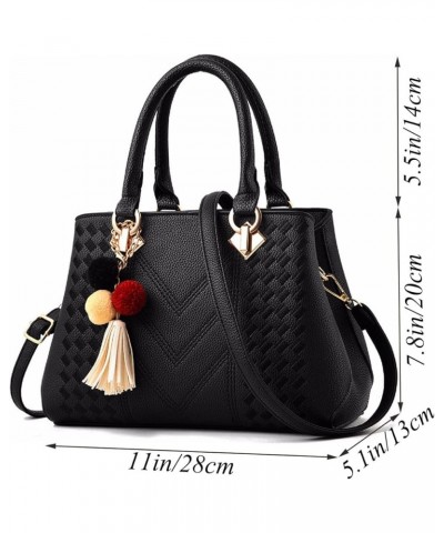 Womens Leather Handbags Purses Top-handle Totes Satchel Shoulder Bag for Ladies with Pompon and Tassel Wine $10.92 Handbags