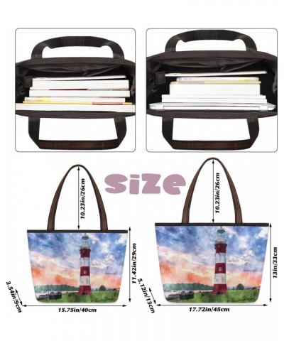 Women Tote Bag Large Handbag Lighthouse Art Painting Shoulder Bag Zippered Satchel Purse for Work Travel Beach Bag $12.59 Sat...