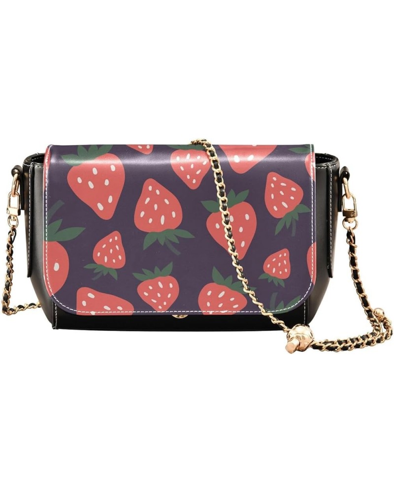 Strawberry Watercolor Pink Women's Crossbody Handbags, PU Leather Flap Crossbody Bags, Women's Shoulder Handbag Purse Style18...