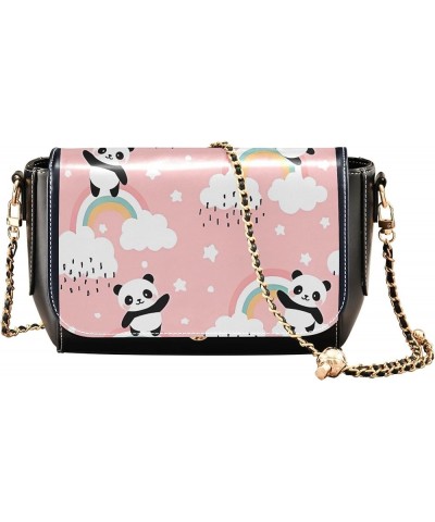 Cute Panda Bears Bamboo Crossbody Bags for Women Printed PU Leather Shoulder Bag Phone Purse with Chain Strap Panda Pink Cute...