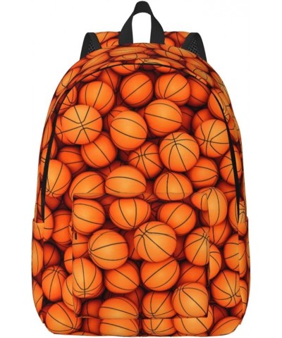 Basketball Orange Print Casual Double Shoulder Daypack,Anti-Theft Travel Canvas Backpack For Men And Women Black Small $23.33...