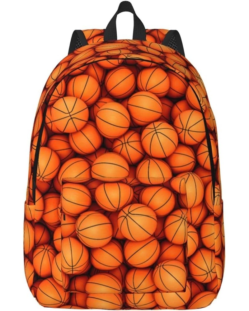 Basketball Orange Print Casual Double Shoulder Daypack,Anti-Theft Travel Canvas Backpack For Men And Women Black Small $23.33...