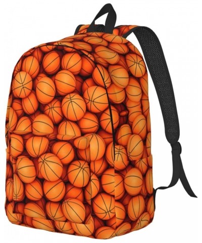 Basketball Orange Print Casual Double Shoulder Daypack,Anti-Theft Travel Canvas Backpack For Men And Women Black Small $23.33...