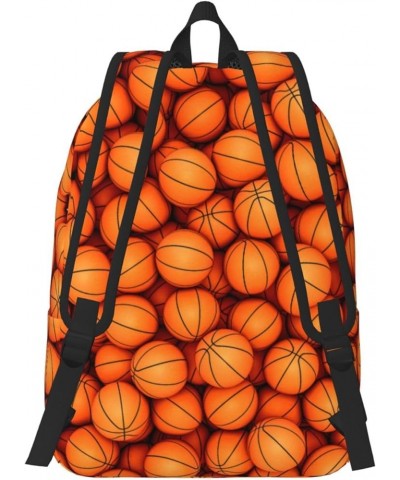 Basketball Orange Print Casual Double Shoulder Daypack,Anti-Theft Travel Canvas Backpack For Men And Women Black Small $23.33...