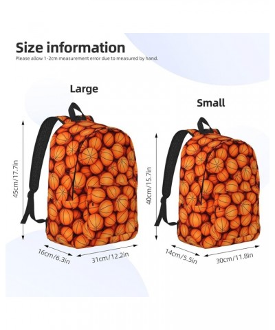 Basketball Orange Print Casual Double Shoulder Daypack,Anti-Theft Travel Canvas Backpack For Men And Women Black Small $23.33...