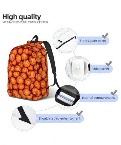 Basketball Orange Print Casual Double Shoulder Daypack,Anti-Theft Travel Canvas Backpack For Men And Women Black Small $23.33...