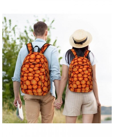 Basketball Orange Print Casual Double Shoulder Daypack,Anti-Theft Travel Canvas Backpack For Men And Women Black Small $23.33...