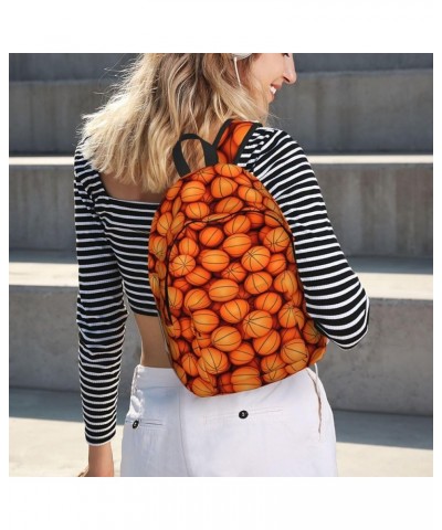 Basketball Orange Print Casual Double Shoulder Daypack,Anti-Theft Travel Canvas Backpack For Men And Women Black Small $23.33...