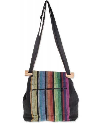 Handmade Cotton Tote Colorful Striped Handbag from El Salvador Multicolor Black Shoulder Woven 'Striped Party' $46.15 Shoulde...