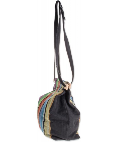 Handmade Cotton Tote Colorful Striped Handbag from El Salvador Multicolor Black Shoulder Woven 'Striped Party' $46.15 Shoulde...