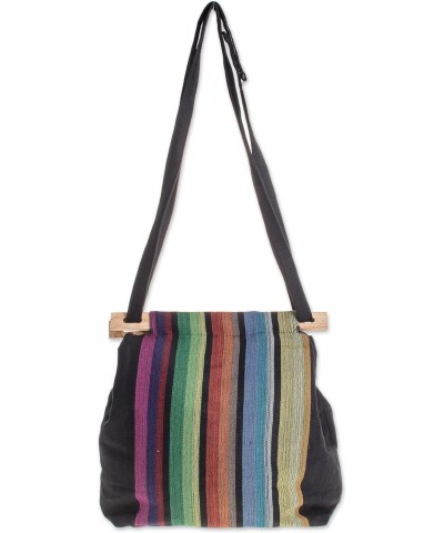 Handmade Cotton Tote Colorful Striped Handbag from El Salvador Multicolor Black Shoulder Woven 'Striped Party' $46.15 Shoulde...