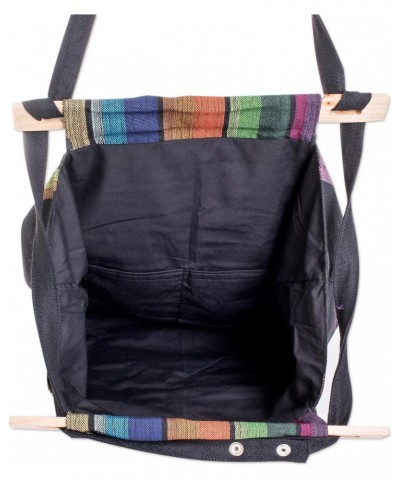 Handmade Cotton Tote Colorful Striped Handbag from El Salvador Multicolor Black Shoulder Woven 'Striped Party' $46.15 Shoulde...