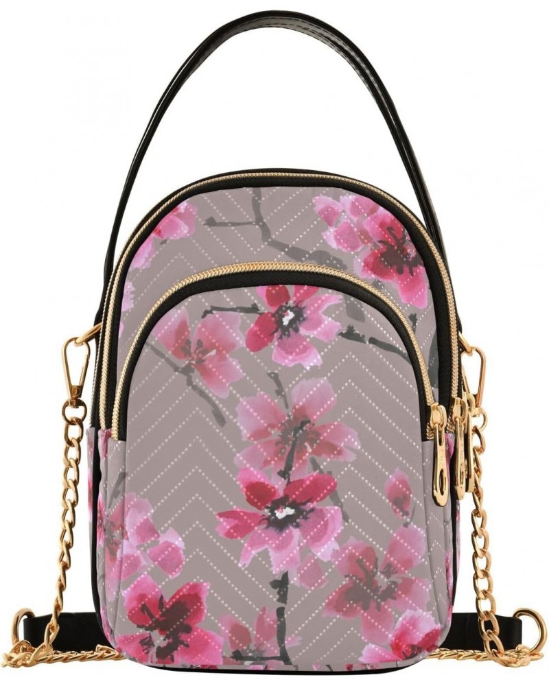 Elegant Cherry Blossom Flower Pattern Quilted Shoulder Handbag for Women Stylish Crossbody Handbags with Detachable Leather C...