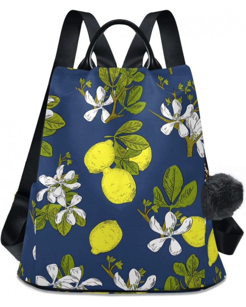 Citrus Lemon Flower on Blue Background Backpack Purse for Women Travel Casual Daypack College Bookbag Work Business Ladies Sh...