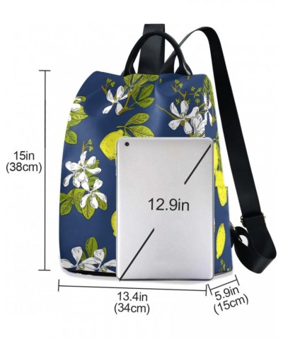 Citrus Lemon Flower on Blue Background Backpack Purse for Women Travel Casual Daypack College Bookbag Work Business Ladies Sh...