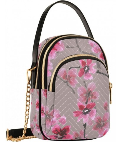 Elegant Cherry Blossom Flower Pattern Quilted Shoulder Handbag for Women Stylish Crossbody Handbags with Detachable Leather C...