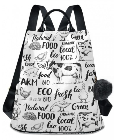 Farm Animals and Handwritten Inscriptions Women Fashion Backpack Purse Travel Ladies College Shoulder Bags $23.99 Backpacks