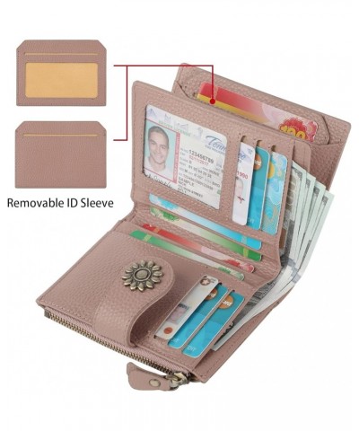 Womens Leather Wallet Small Compact RFID Blocking Credit Card Case Purse with Zipper Pocket Pebbled Dark Pink $12.47 Wallets