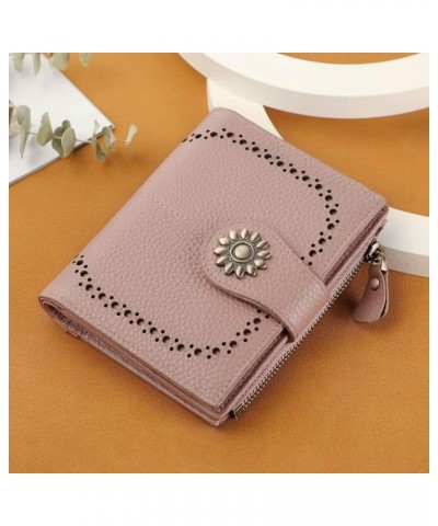 Womens Leather Wallet Small Compact RFID Blocking Credit Card Case Purse with Zipper Pocket Pebbled Dark Pink $12.47 Wallets