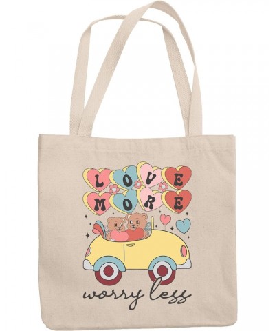 Love More, Worry Less with Hearts & Bear Lovers in a Car, Valentine's Day Gift, 12oz Canvas Tote Bag $14.03 Totes