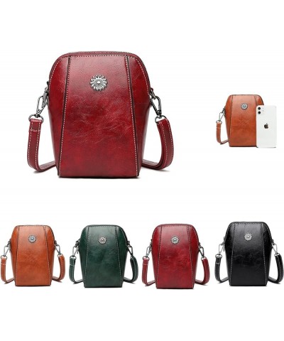 Retro All-Match Vertical Cellphone Bag,Crossbody Leather Shoulder Bags,Soft Leather Mini Shoulder Waterproof Phone Bag Red $1...