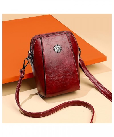 Retro All-Match Vertical Cellphone Bag,Crossbody Leather Shoulder Bags,Soft Leather Mini Shoulder Waterproof Phone Bag Red $1...