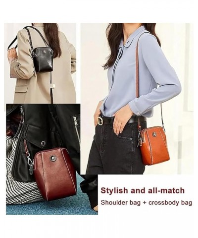 Retro All-Match Vertical Cellphone Bag,Crossbody Leather Shoulder Bags,Soft Leather Mini Shoulder Waterproof Phone Bag Red $1...