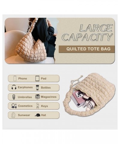 Quilted Tote Bag Lightweight Puffer Bag Cute Puffy Purses with Zipper Quilted Padding Shoulder Bag 010 Khaki $17.33 Totes